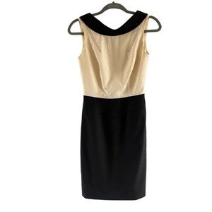 ZAC POSEN silk sheath dress. Black and cream, sleeveless, boat neck. Size 2. 😍